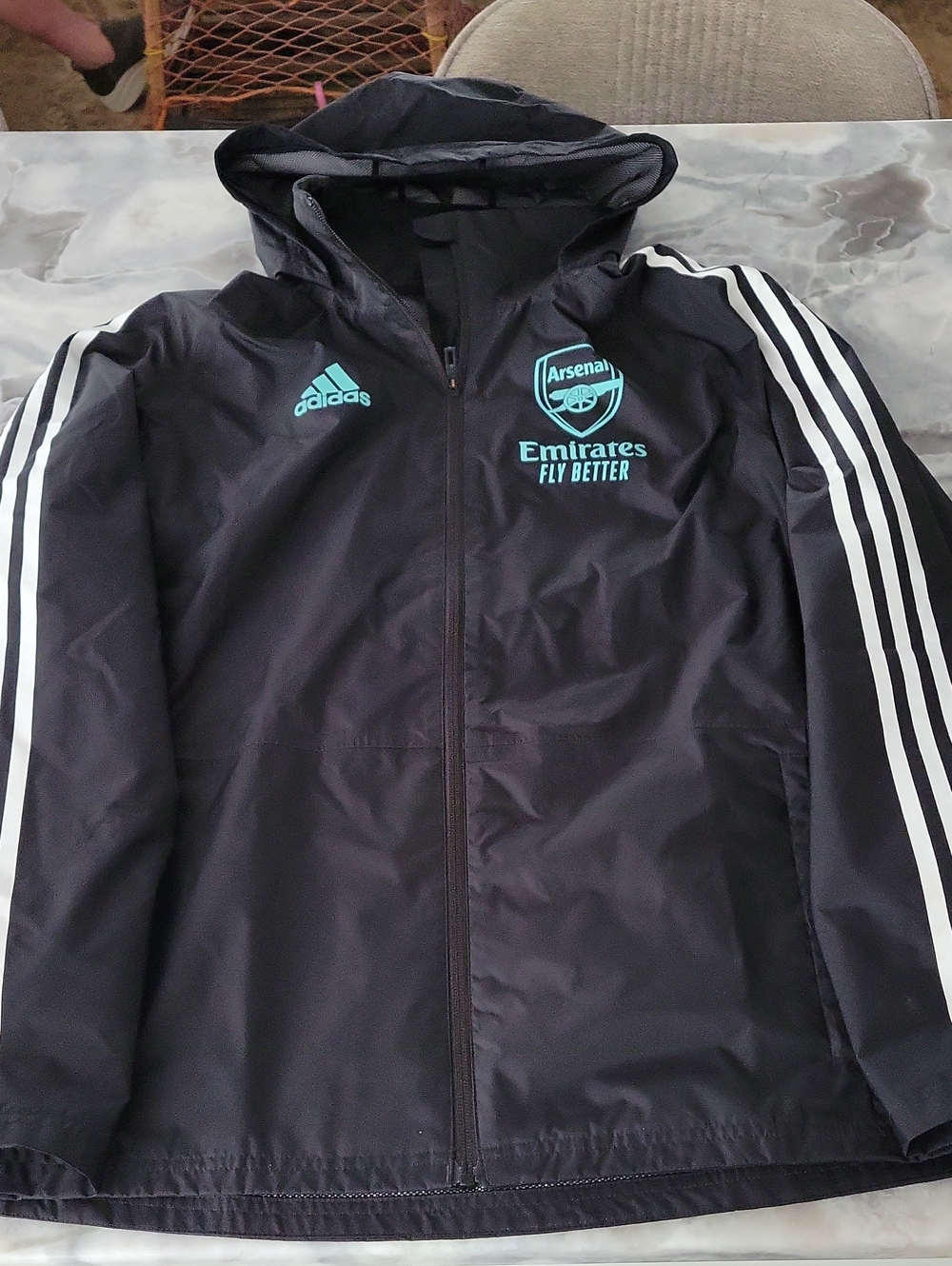 Adidas Arsenal Black Windbreaker Jacket with Teal Accents, size M